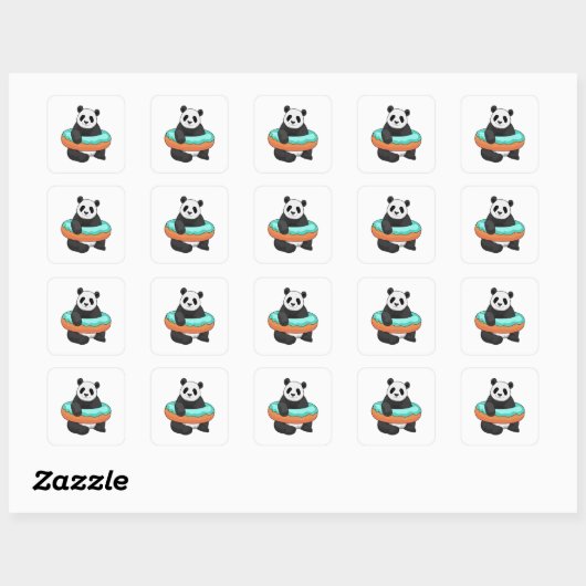 Panda met Donut Vierkante Sticker (Vel)