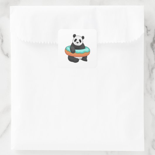 Panda met Donut Vierkante Sticker (Tas)