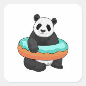 Panda met Donut Vierkante Sticker (Voorkant)