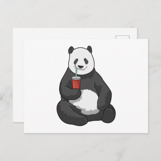Panda met drank briefkaart (Voorkant / Achterkant)