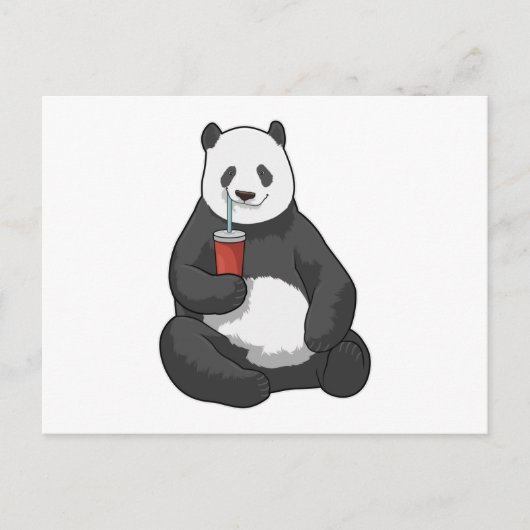 Panda met drank briefkaart (Voorkant)