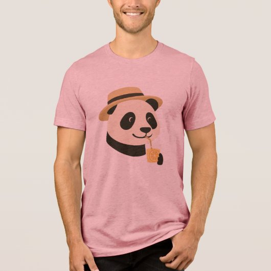 Panda met drank Tri-Blend T-shirt (Voorkant)