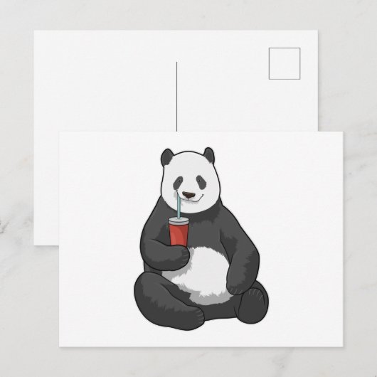 Panda met drankje briefkaart (Voorkant / Achterkant)