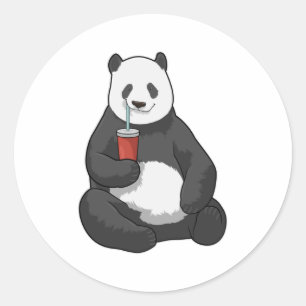 Panda met Drink Ronde Sticker
