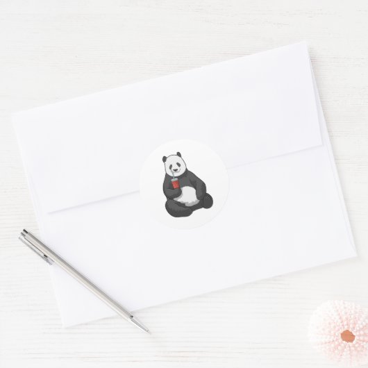 Panda met Drink Ronde Sticker (Envelop)