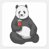 Panda met Drink Vierkante Sticker (Voorkant)