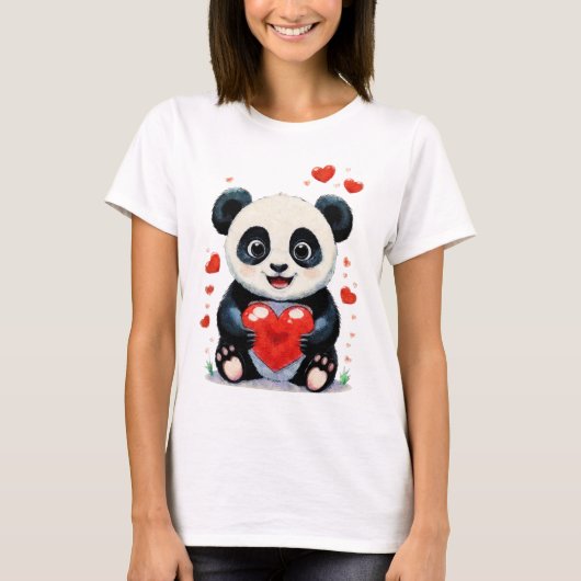 Panda met een hart - Schattig liefdesschilderij T-shirt (Voorkant)