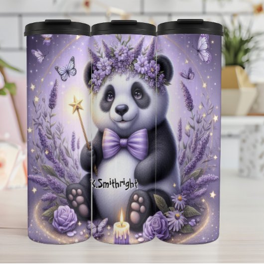 Panda met een kroon van bloemen thermosbeker