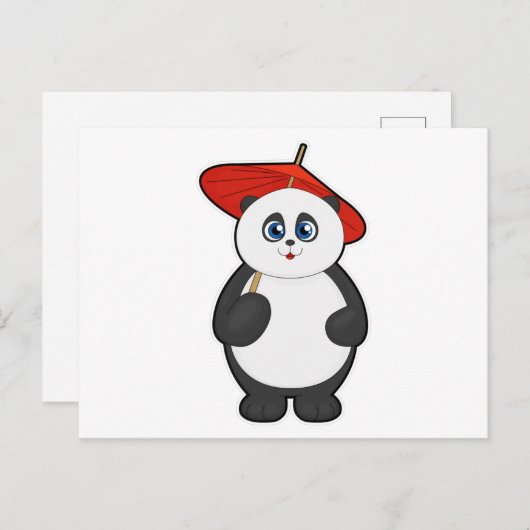 Panda met een paraplu briefkaart (Voorkant / Achterkant)
