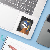 Panda met een Parel Oorbel Vermeer Grappig Sticker (Laptop met iPhone)