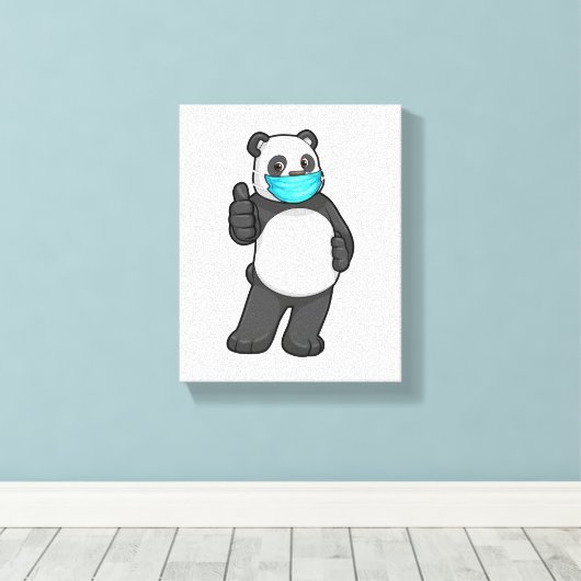 Panda met gezichtsmasker canvas afdruk (Insitu (Houten vloer))