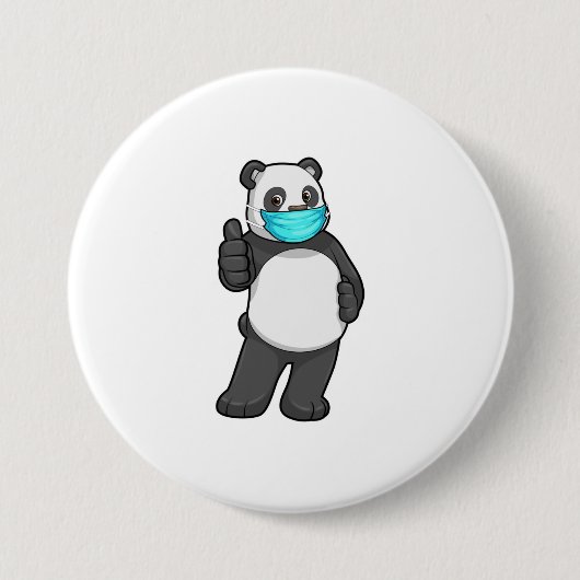 Panda met gezichtsmasker ronde button 7,6 cm (Voorkant)