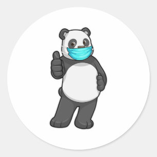 Panda met gezichtsmasker ronde sticker
