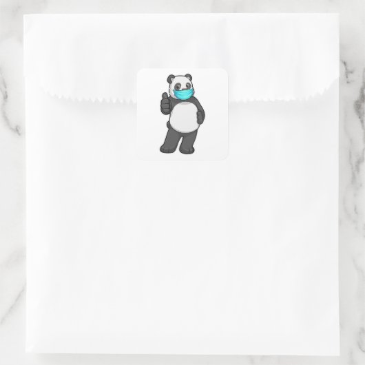 Panda met gezichtsmasker vierkante sticker (Tas)