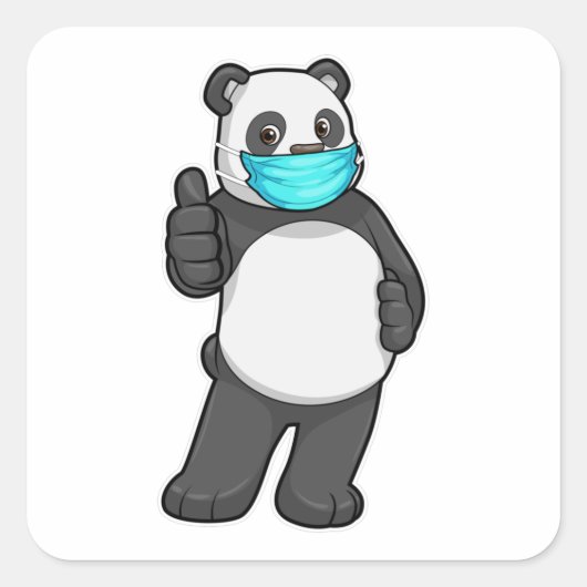 Panda met gezichtsmasker vierkante sticker (Voorkant)
