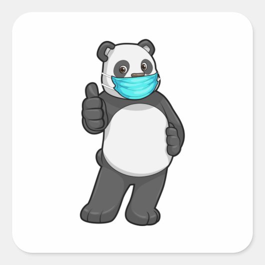 Panda met gezichtsmasker vierkante sticker (Voorkant)