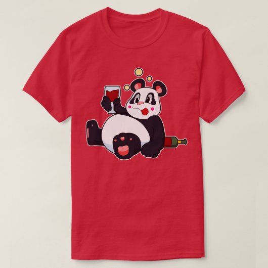 Panda met glas rode wijn t-shirt (Design voorkant)