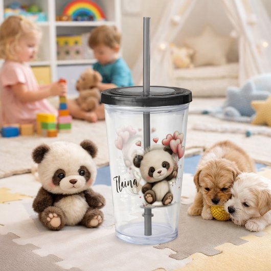Panda met Hartballonnen Acryl Drinkbeker