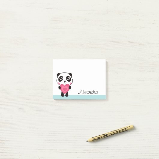 Panda met hartgepersonaliseerde naam post-it® notes (Op bureau)