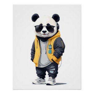 Panda met hoodie Grappig Cool Dier karakter Perfect Poster