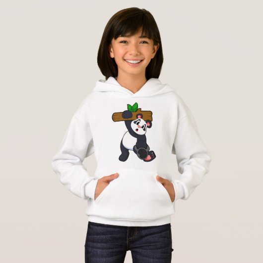 Panda met hout op sterktetraining (Voorkant volledig)