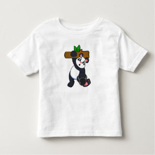 Panda met hout op sterktetraining kinder shirts