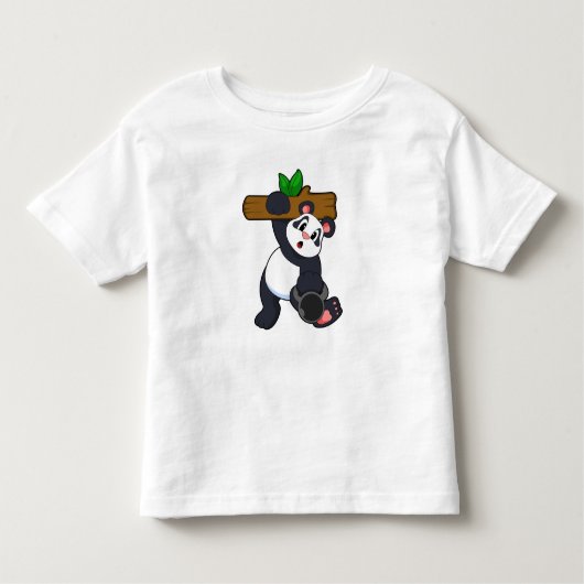 Panda met hout op sterktetraining kinder shirts (Voorkant)