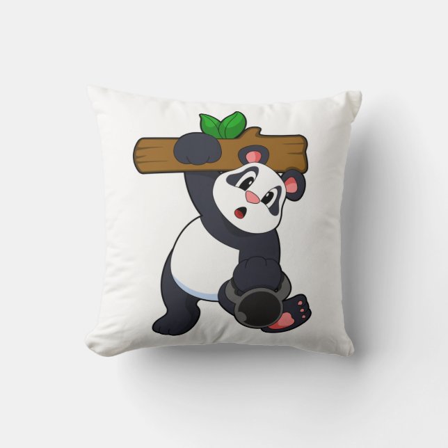 Panda met hout op sterktetraining kussen (Voorkant)
