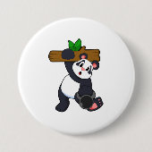 Panda met hout op sterktetraining ronde button 7,6 cm (Voorkant)