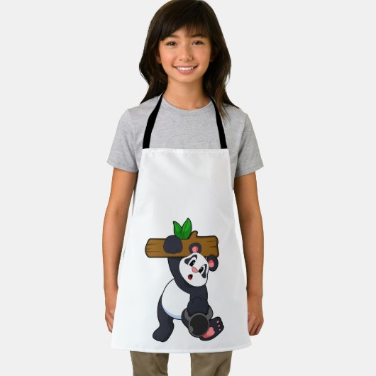 Panda met hout op sterktetraining schort (Insitu)