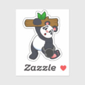 Panda met hout op sterktetraining sticker (Vel)
