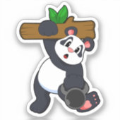 Panda met hout op sterktetraining sticker (Voorkant)