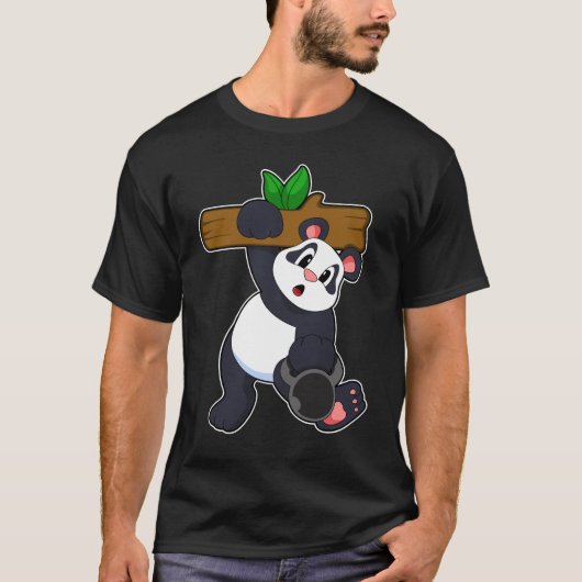 Panda met hout op sterktetraining t-shirt (Voorkant)