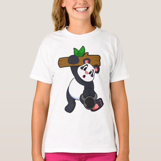 Panda met hout op sterktetraining t-shirt (Voorkant)