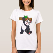 Panda met hout op sterktetraining t-shirt (Voorkant)