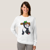 Panda met hout op sterktetraining t-shirt (Voorkant volledig)