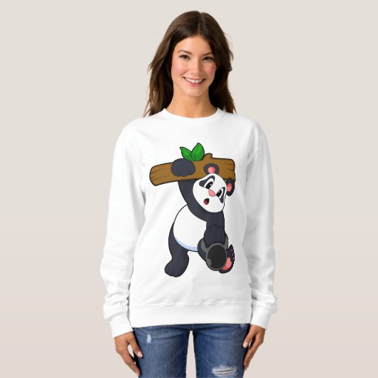 Panda met hout op sterktetraining trui (Voorkant volledig)