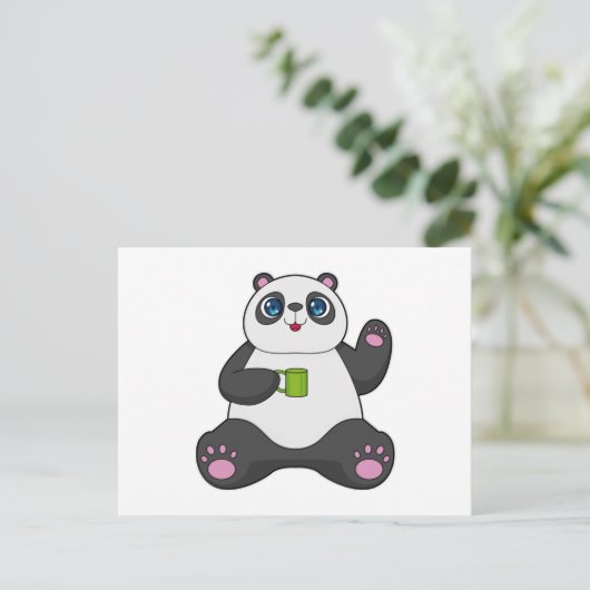 Panda met koffie-mok briefkaart (Staand voorkant)