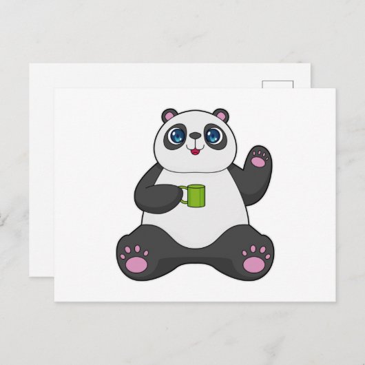Panda met koffie-mok briefkaart (Voorkant / Achterkant)