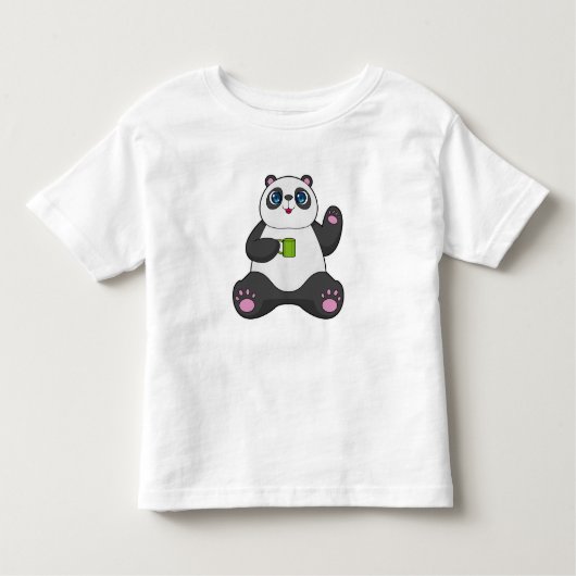 Panda met koffie-mok kinder shirts (Voorkant)