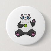 Panda met koffie-mok ronde button 7,6 cm (Voorkant)
