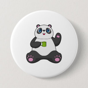 Panda met koffie-mok ronde button 7,6 cm