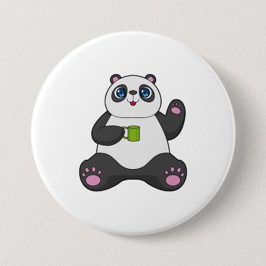 Panda met koffie-mok ronde button 7,6 cm (Voorkant)