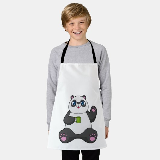 Panda met koffie-mok schort (Gedragen)