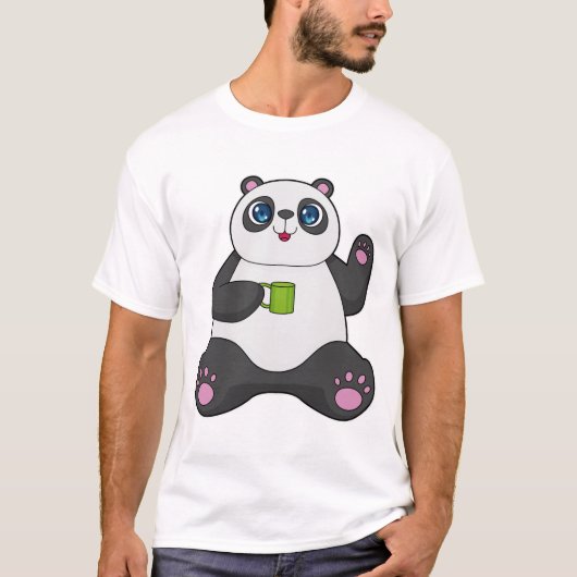Panda met koffie-mok t-shirt (Voorkant)