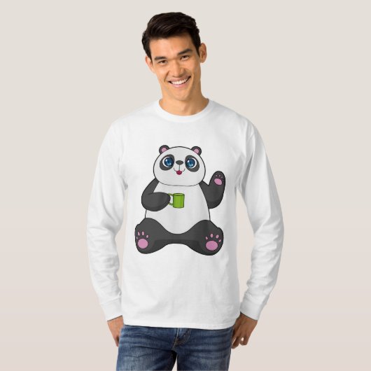 Panda met koffie-mok t-shirt (Voorkant volledig)