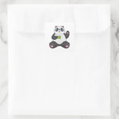 Panda met koffie-mok vierkante sticker (Tas)