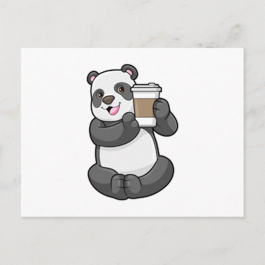 Panda met koffie om mee te nemen briefkaart (Voorkant)