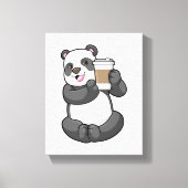 Panda met koffie om te gaan canvas afdruk (Voorkant)