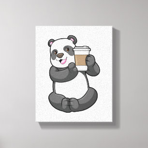 Panda met koffie om te gaan canvas afdruk